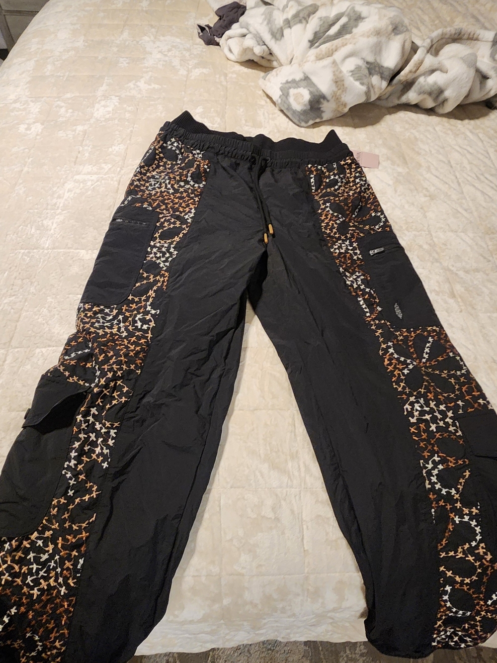 Free People  Women's Black Embroidered Cargo Joggers